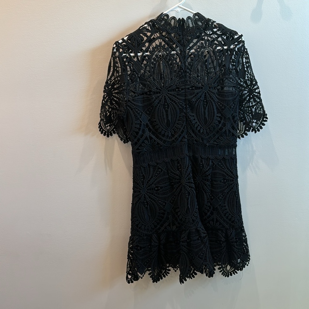 Black lace mini dress with see through mock neck - Picture 2 of 5